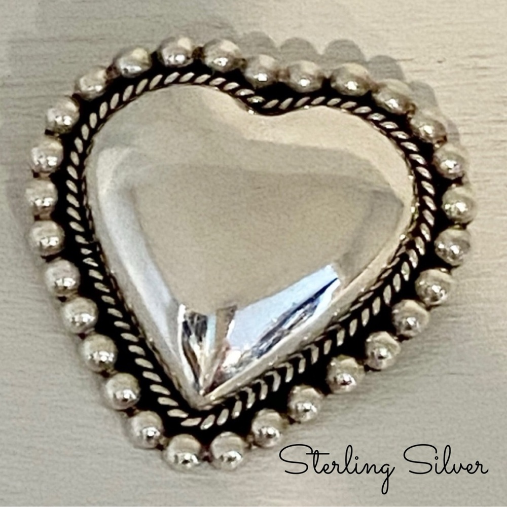 Mexico 925 Sterling Silver Puffed Heart Pin Brooch/Pendant